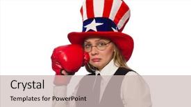  Presentation with boxing - PPT layouts with woman with boxing gloves isolated on white background and a soft green colored foreground