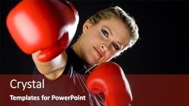  Presentation with sportswoman boxing woman - Audience pleasing presentation theme consisting of woman with boxing gloves backdrop and a crimson colored foreground