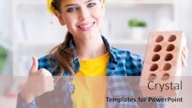  Presentation with brick - Audience pleasing PPT layouts consisting of clay bricks - woman with brick in construction backdrop and a soft green colored foreground