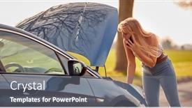  Presentation with country - Presentation design with woman-with-broken-down-car background and a gray colored foreground