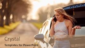  Presentation with country - Presentation design enhanced with woman-with-broken-down-car background and a coral colored foreground