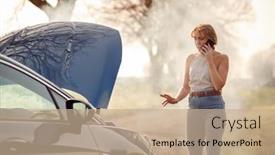  Presentation with country - PPT theme featuring woman-with-broken-down-car background and a coral colored foreground