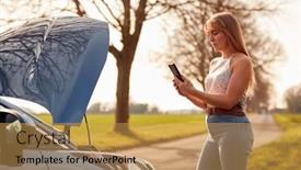  Presentation with country - Slide deck enhanced with woman-with-broken-down-car background and a yellow colored foreground