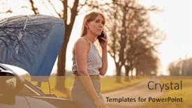  Presentation with country - Presentation with woman-with-broken-down-car background and a gold colored foreground