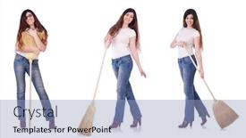  Presentation with woman and drugs - Amazing slide set having woman with broom isolated on white backdrop and a light blue colored foreground