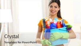  Presentation with cleaning - Presentation theme featuring woman with bucket of cleaning background and a lemonade colored foreground