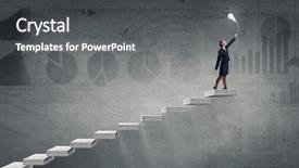  Presentation with balloon - Presentation theme with woman with bulb balloon background and a dark gray colored foreground