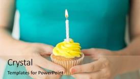  Presentation with birthday celebration - Cool new slides with woman with burning candle backdrop and a coral colored foreground