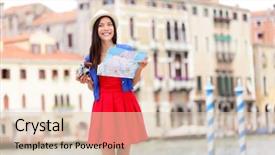  Presentation with asian map - Beautiful slide set featuring woman with camera and map backdrop and a lemonade colored foreground