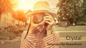  Presentation with camera - PPT theme having woman with camera background and a coral colored foreground