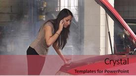  Presentation with fuel cell car - Audience pleasing slides consisting of woman with car troubles talking backdrop and a red colored foreground