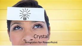  Presentation with yellow wood - Audience pleasing PPT layouts consisting of woman with card on head backdrop and a coral colored foreground