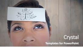  Presentation with wood panel - Slides with woman with card on head background and a gray colored foreground