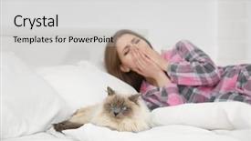  Presentation with allergy - Cool new slide deck with woman with cat in bed backdrop and a light gray colored foreground