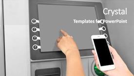  Presentation with cell phone towers - PPT theme consisting of woman with cell phone near background and a gray colored foreground