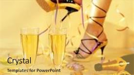  Presentation with champagne - Audience pleasing presentation design consisting of woman with champagne backdrop and a yellow colored foreground