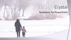  Presentation with woman child - Slide deck featuring woman with child walking on snow background and a sky blue colored foreground
