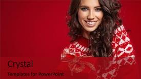  Presentation with gift - Audience pleasing presentation design consisting of woman with christmas box gift backdrop and a crimson colored foreground