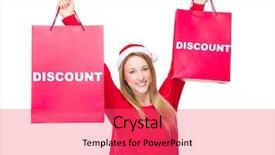  Presentation with paper bag - Presentation design consisting of woman with christmas hat and hold up the paper bag showing discount background and a coral colored foreground