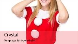  Presentation with christmas party - Presentation theme having woman with christmas party dress and adjust her hat background and a red colored foreground