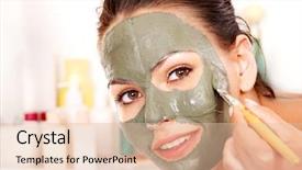  Presentation with indian woman face beauty - Presentation design consisting of woman with clay facial mask background and a lemonade colored foreground