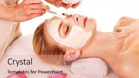  Presentation with facial - Colorful slide deck enhanced with woman with clay facial mask backdrop and a coral colored foreground