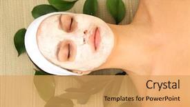  Presentation with facial - Colorful slide set enhanced with woman with clay facial mask backdrop and a yellow colored foreground