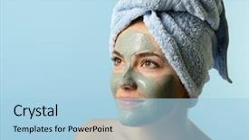  Presentation with facial - Theme enhanced with woman with clay facial mask background and a light blue colored foreground