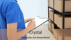  Presentation with close up of young girls - Beautiful PPT layouts featuring woman with clipboard at warehouse backdrop and a coral colored foreground