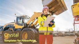  Presentation with machinery - Presentation enhanced with woman-with-clipboard-in-front background and a tawny brown colored foreground