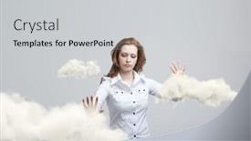  Presentation with cloud - Colorful PPT theme enhanced with woman-with-cloud-and-sun backdrop and a light gray colored foreground