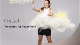  Presentation with cloud - Audience pleasing slide deck consisting of woman-with-cloud-and-sun backdrop and a light gray colored foreground