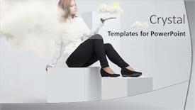  Presentation with cloud - PPT theme featuring woman-with-cloud-and-sun background and a light gray colored foreground