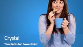  Presentation with cookies - PPT layouts consisting of woman with coffee and cookie background and a teal colored foreground
