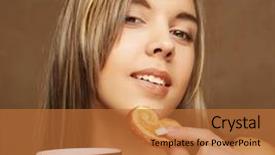  Presentation with lifestyle - Audience pleasing slide set consisting of woman with coffee and cookies backdrop and a  colored foreground