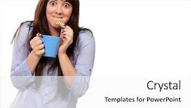  Presentation with cookies - Slide deck consisting of woman with coffee and cookies isolated on white background background and a white colored foreground