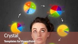  Presentation with colorful - PPT theme consisting of woman with colorful pie chart background and a red colored foreground