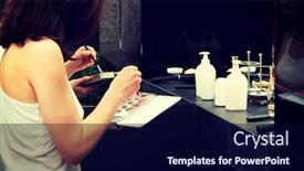  Presentation with woman - PPT theme with palets - woman with colourful palete putting background and a navy blue colored foreground