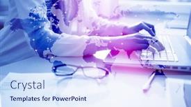  Presentation with connections - Presentation enhanced with woman-with-computer-international-connections background and a sky blue colored foreground