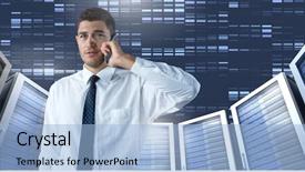  Presentation with server - Audience pleasing presentation design consisting of woman with computer server backdrop and a light blue colored foreground