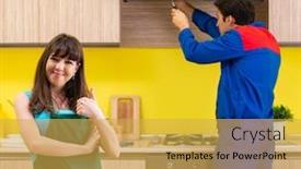  Presentation with repair - Theme having woman-with-contractor-at-kitchen background and a yellow colored foreground
