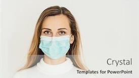  Presentation with corona - Theme having woman-with-corona-mask-protecting background and a white colored foreground