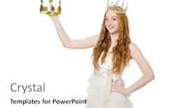  Presentation with crown - Audience pleasing PPT layouts consisting of woman with crown isolated on white backdrop and a white colored foreground