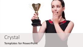  Presentation with award - Audience pleasing slides consisting of woman with cup award isolated on white backdrop and a white colored foreground