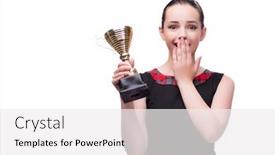  Presentation with award - Cool new slide set with woman with cup award isolated on white backdrop and a white colored foreground