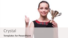  Presentation with award - Slides having woman with cup award isolated on white background and a white colored foreground