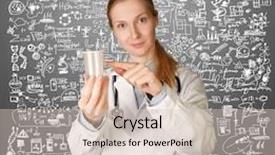  Presentation with urine - Presentation design featuring woman with cup for analysis background and a lemonade colored foreground