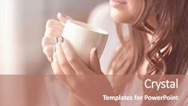  Presentation with coffe - Slide deck consisting of woman with cup of coffe background and a coral colored foreground