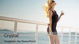  Presentation with hot and cold coffee cup - Slide deck with woman with cup of coffee background and a  colored foreground