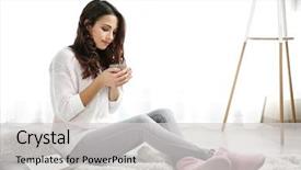  Presentation with coffee cup diary - Beautiful theme featuring woman with cup of coffee backdrop and a  colored foreground